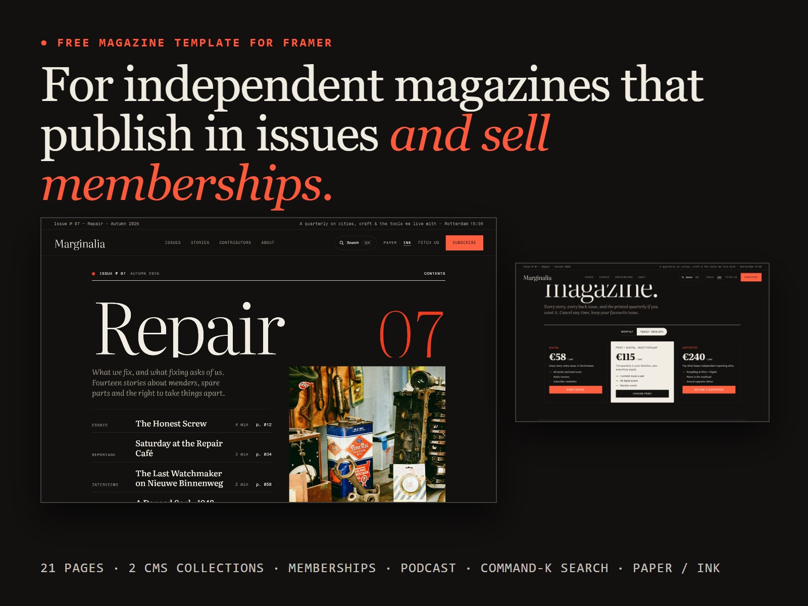 Marginalia — Free Blog Template for Framer preview