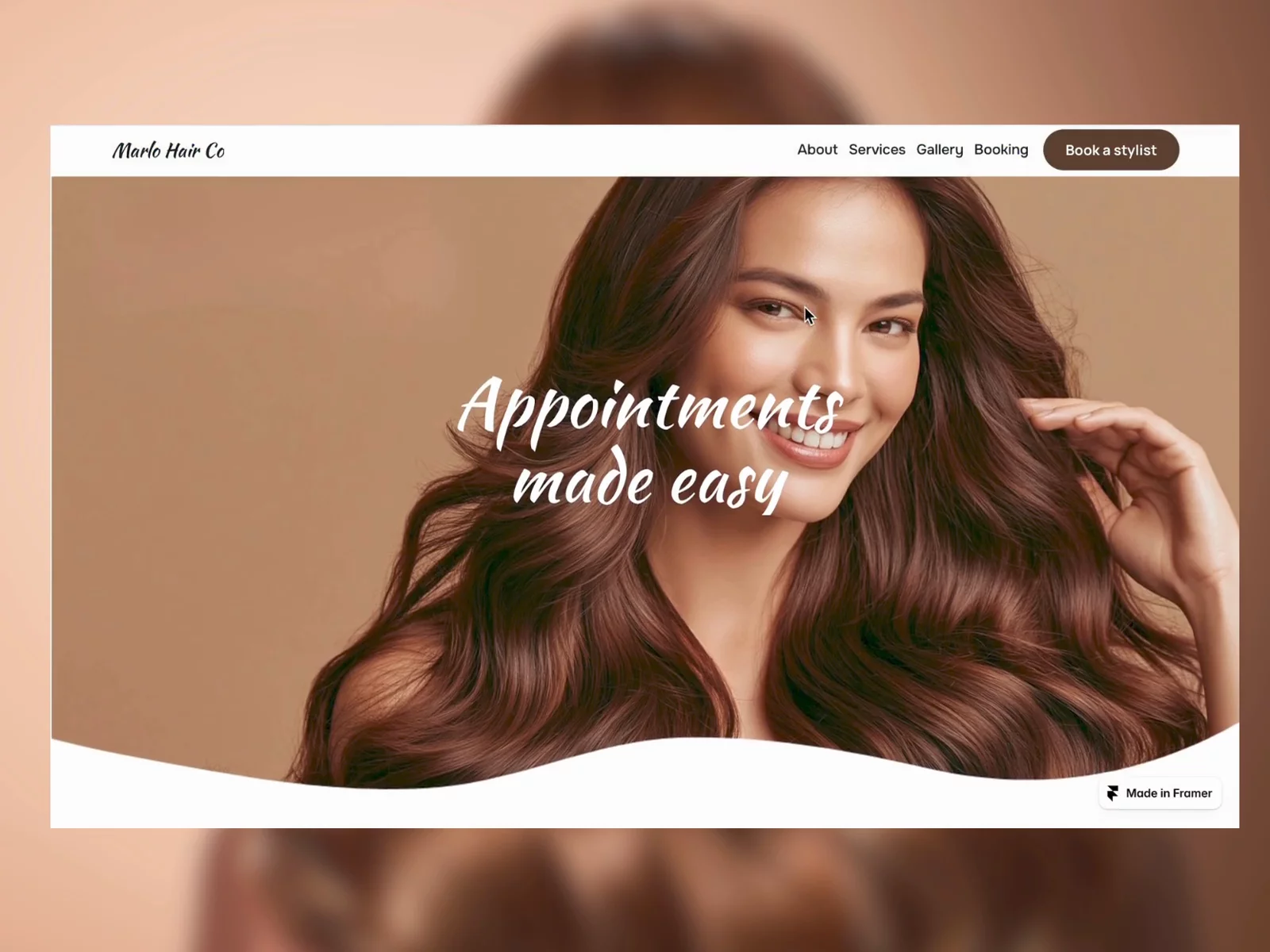 Marlo: Free Hair &amp; Beauty Website Template by Harshith H — Free Landing Page Framer Template preview