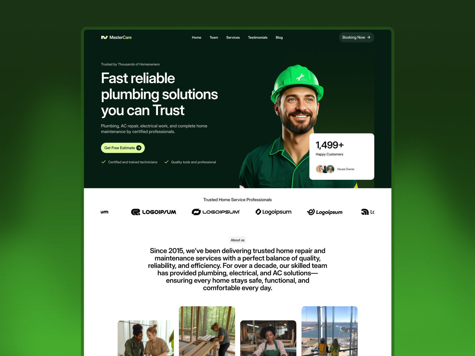 MasterCare — Free Home Services Framer Template preview