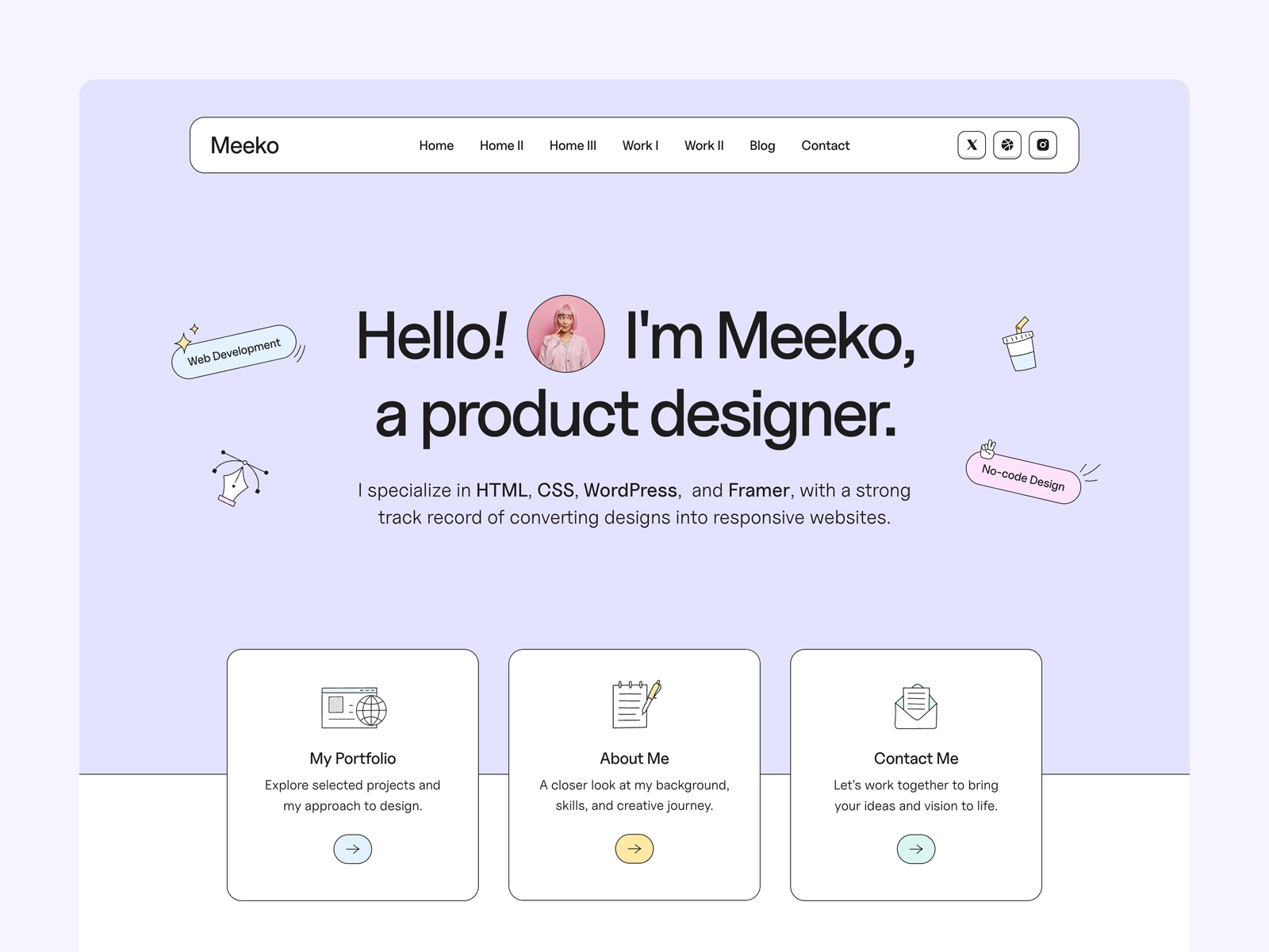 Meeko — Free Creative Portfolio Framer Template preview