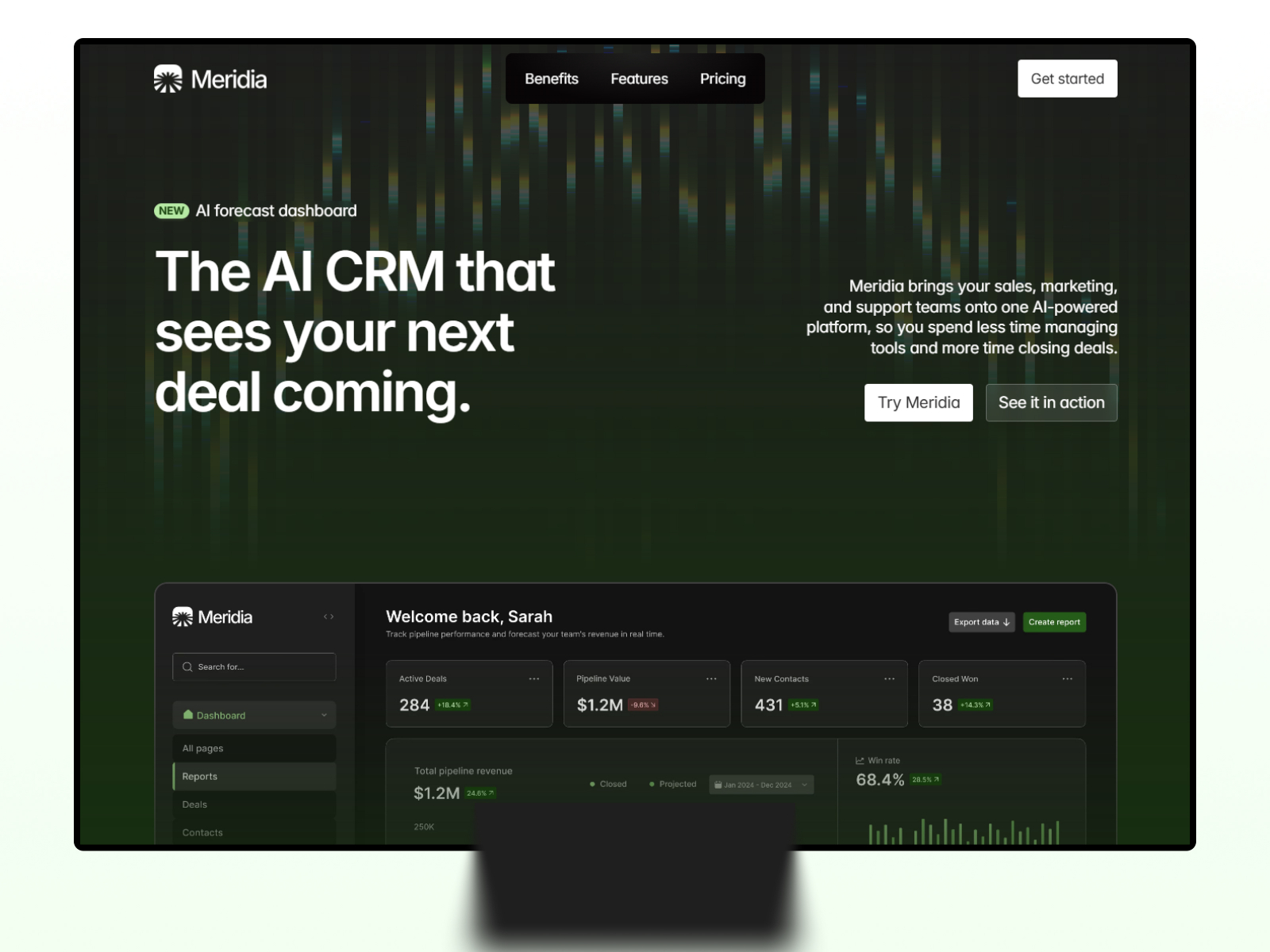 Meridia — Free AI CRM Landing Framer Template preview