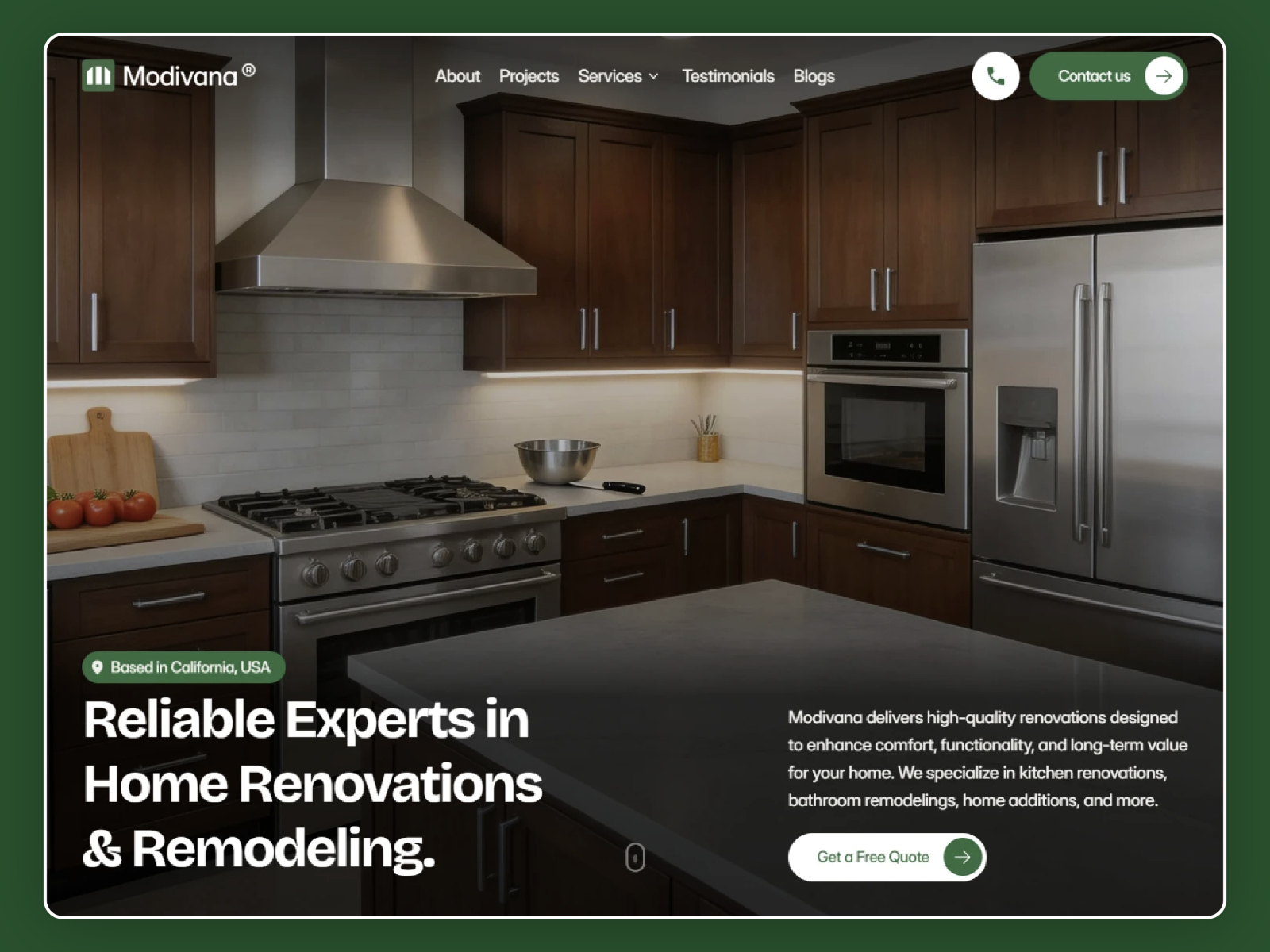 Modivana — Free Renovation Framer Template preview