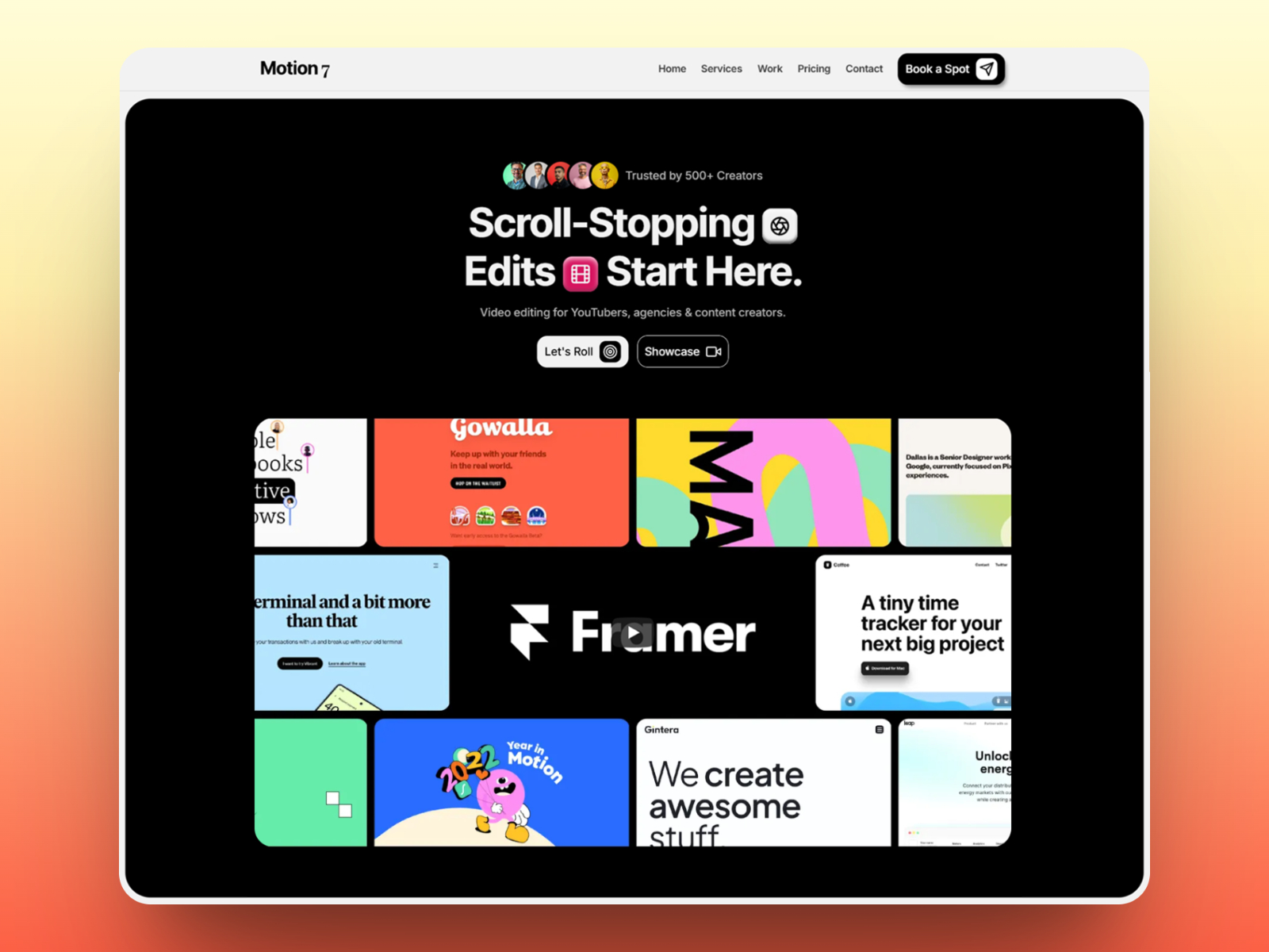Motion7 — Free Video Editor Portfolio Framer Template preview