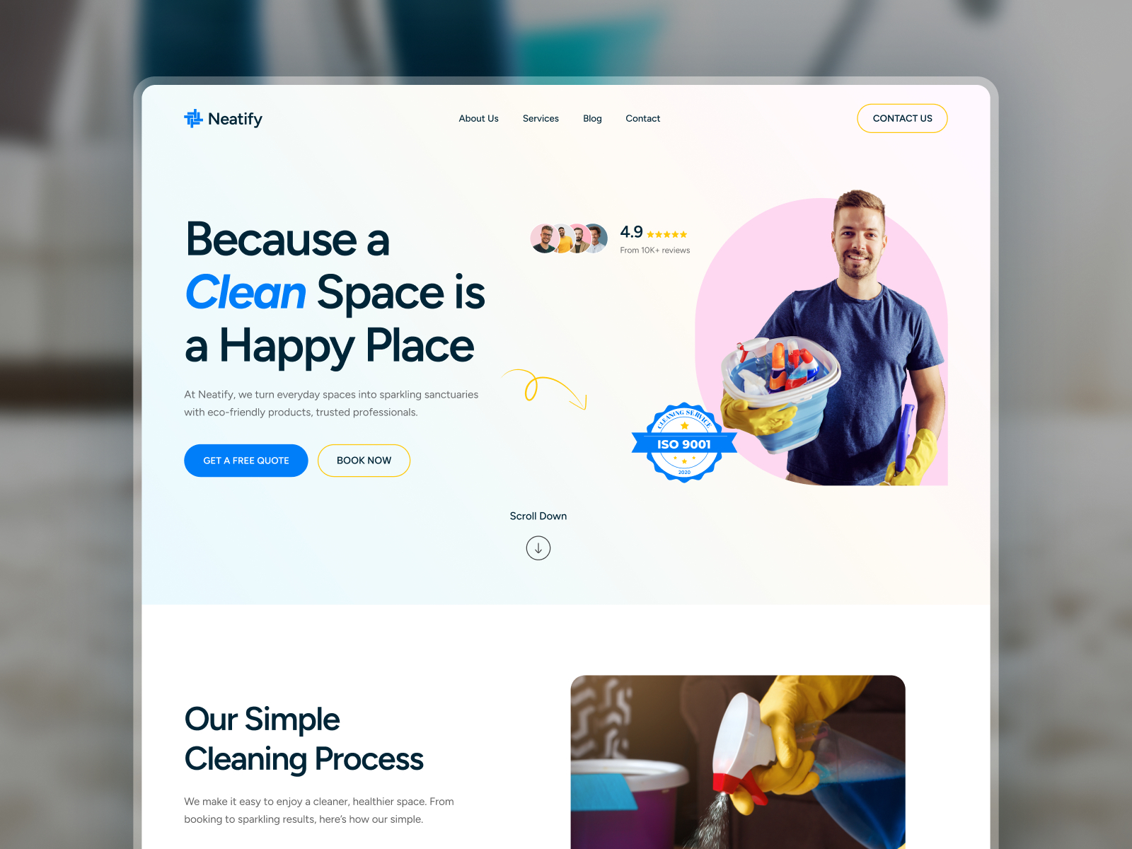 Neatify — Free Cleaning and Maintenance Service Framer Template preview