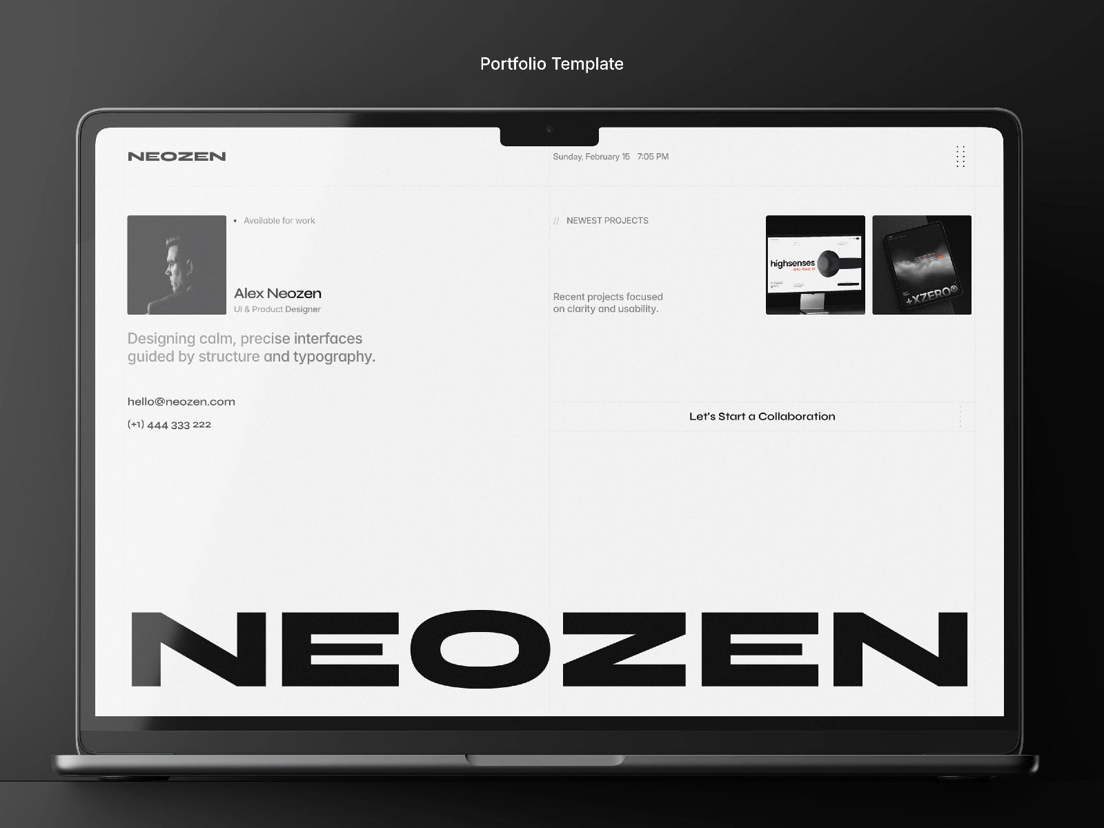 Neozen — Free Portfolio Framer Template preview