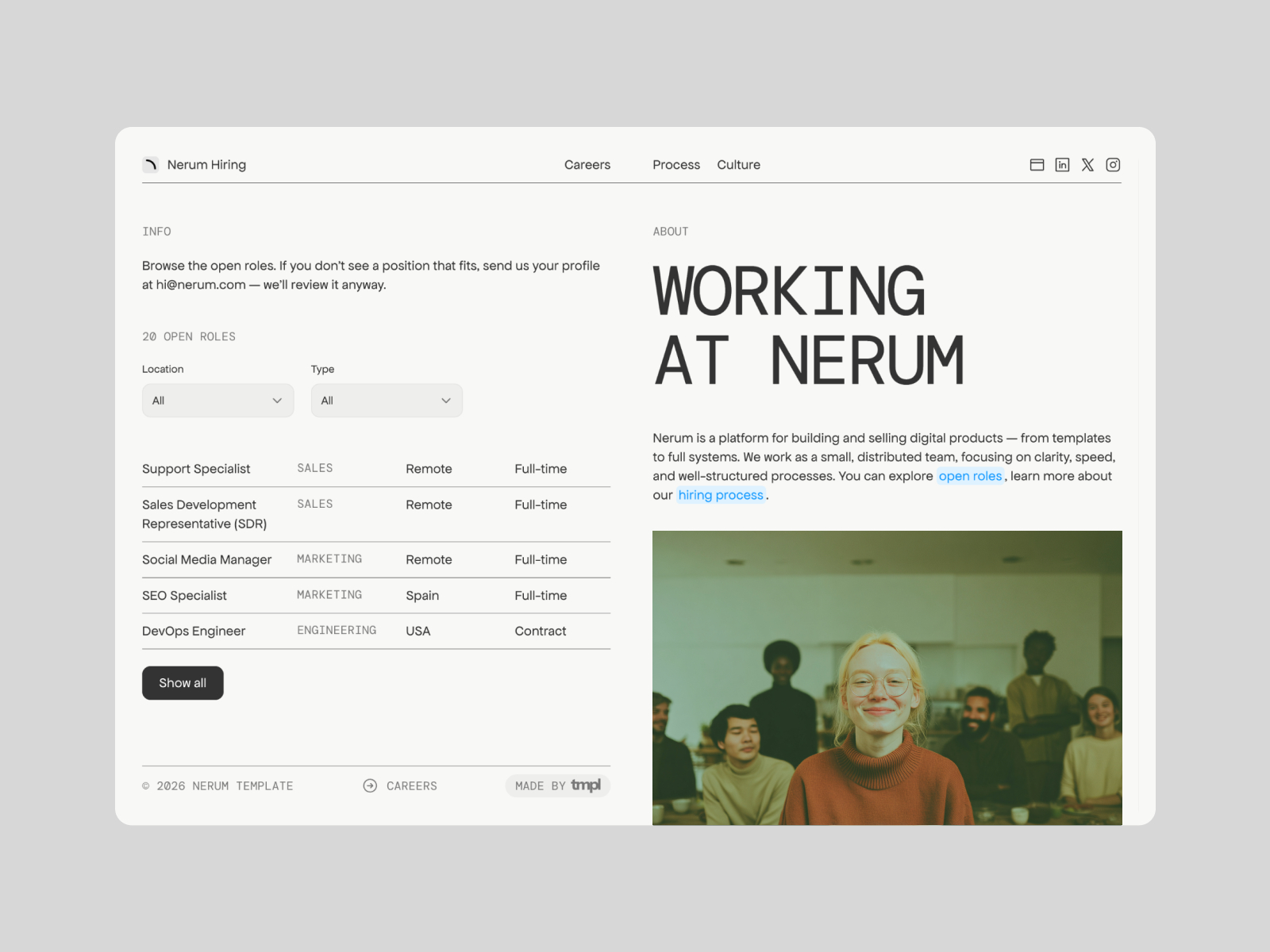 Nerum — Free HR Framer Template preview