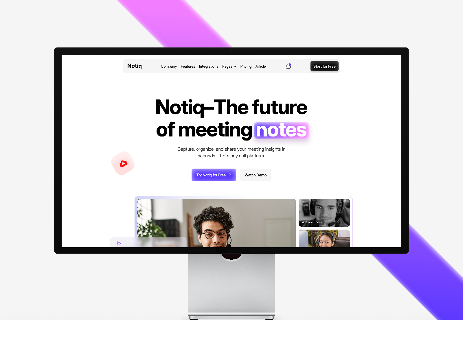 NotiqX — Free AI Meeting & Productivity Framer Template preview
