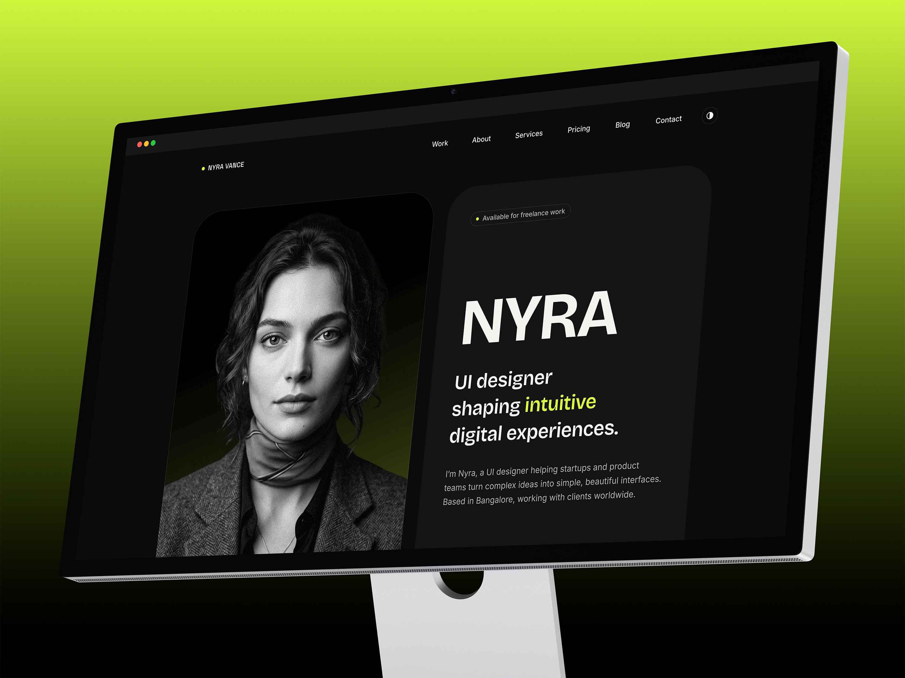 Nyra UI designer — Free Portfolio Template for Framer preview