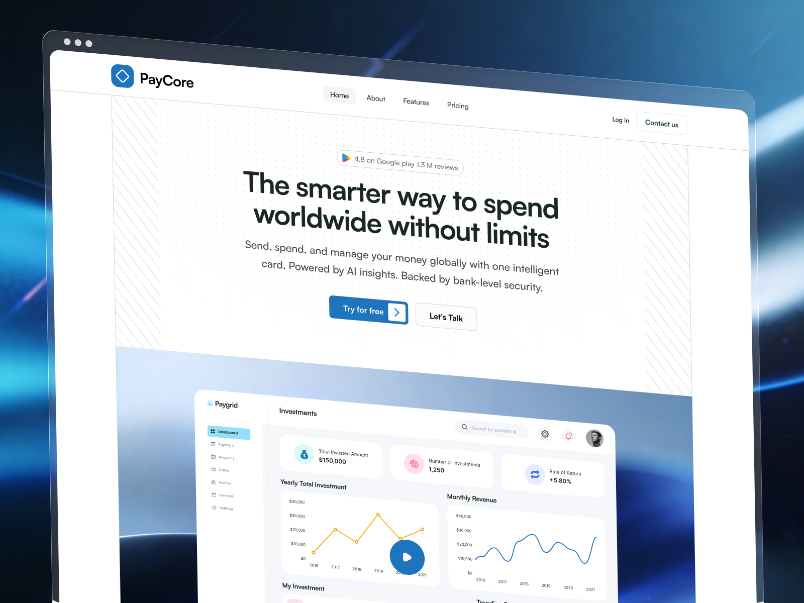 Paycore — Free Fintech SaaS Framer Template preview