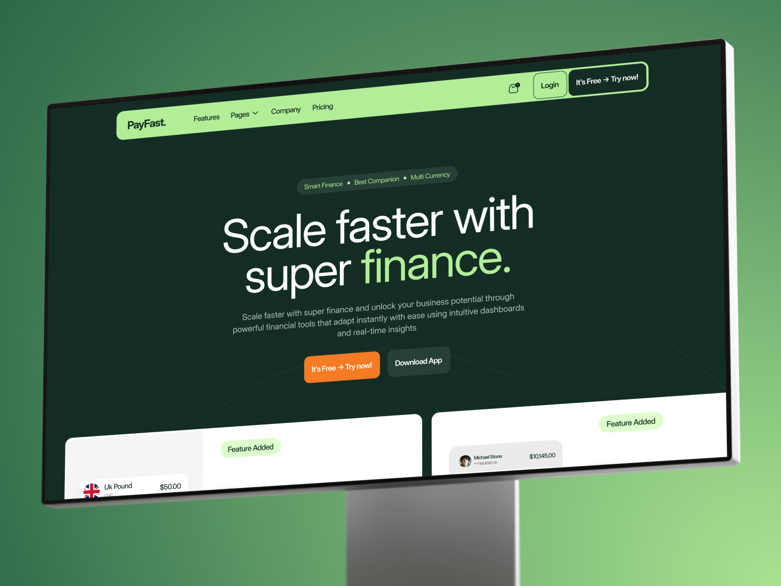 Payfast — Free Fintech SaaS Landing Framer Template preview