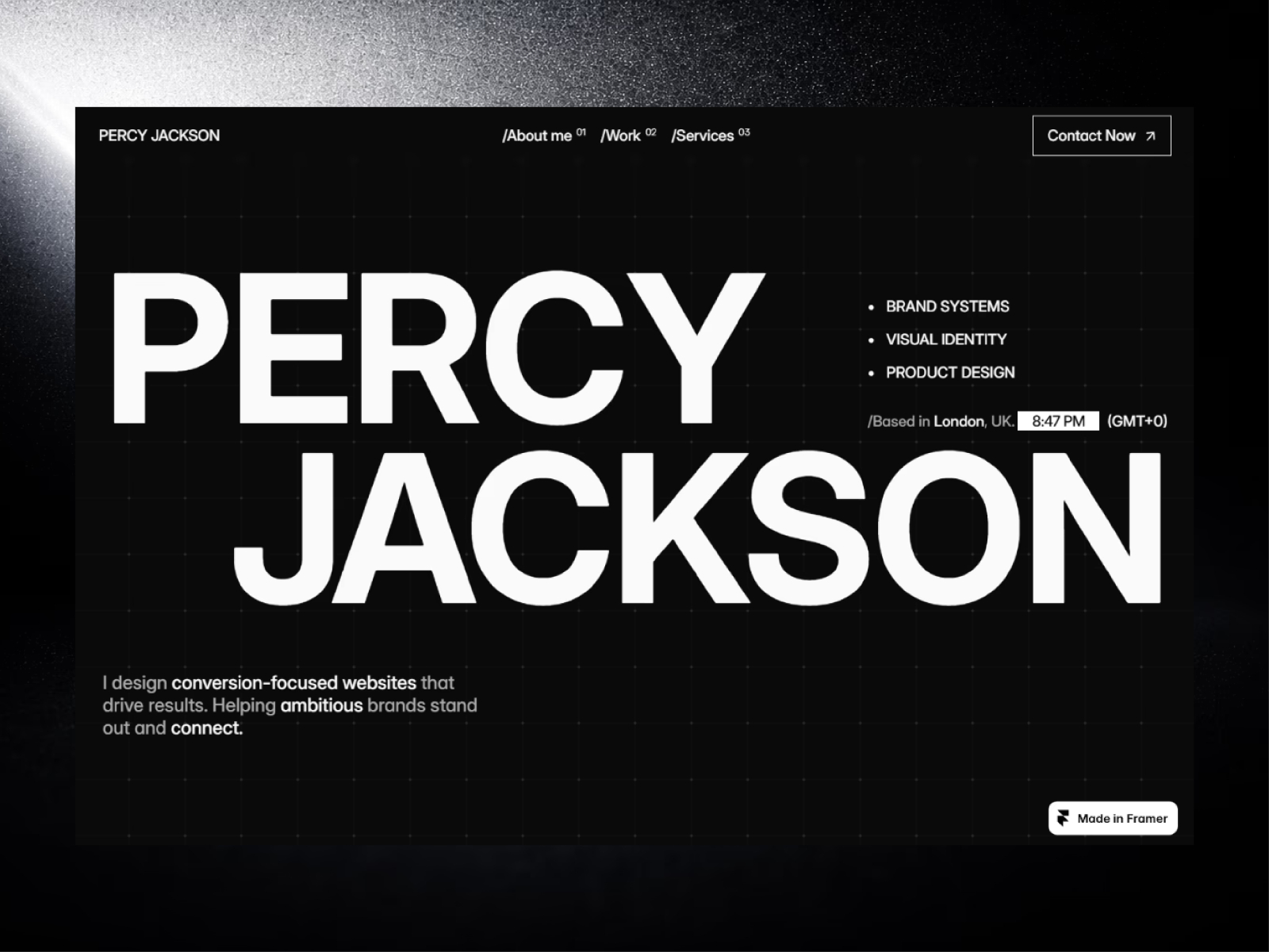 Percy Studio — Free Brand Designer Portfolio Framer Template preview