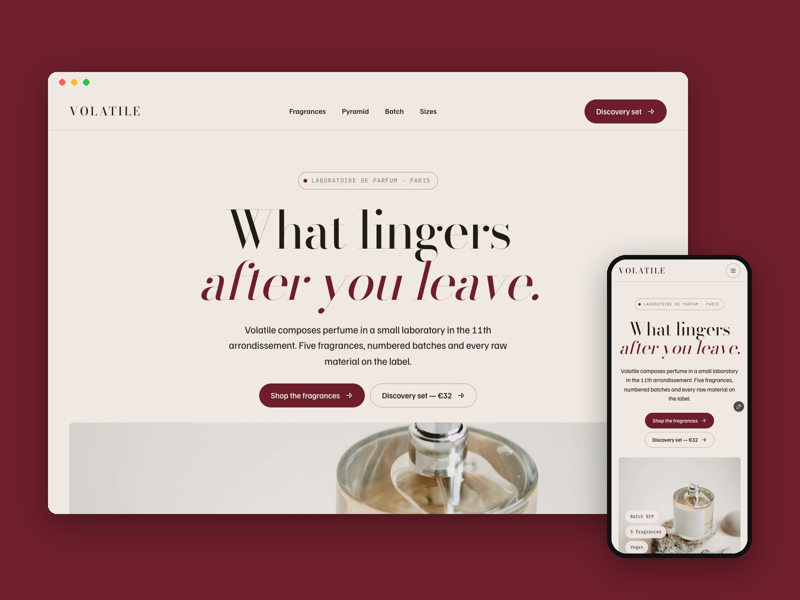Perfume Brand Site — Free Landing Page Template for Framer by Protoix preview
