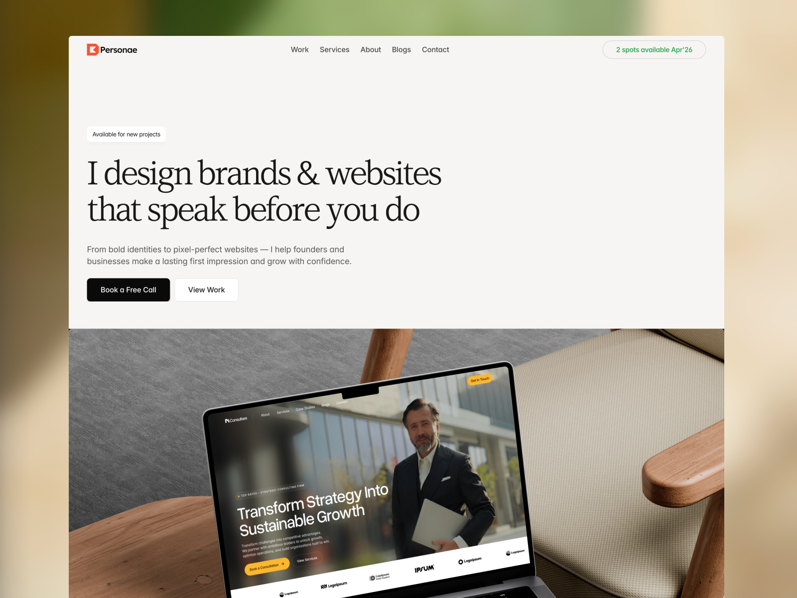 Personae — Free Designer Portfolio Framer Template preview
