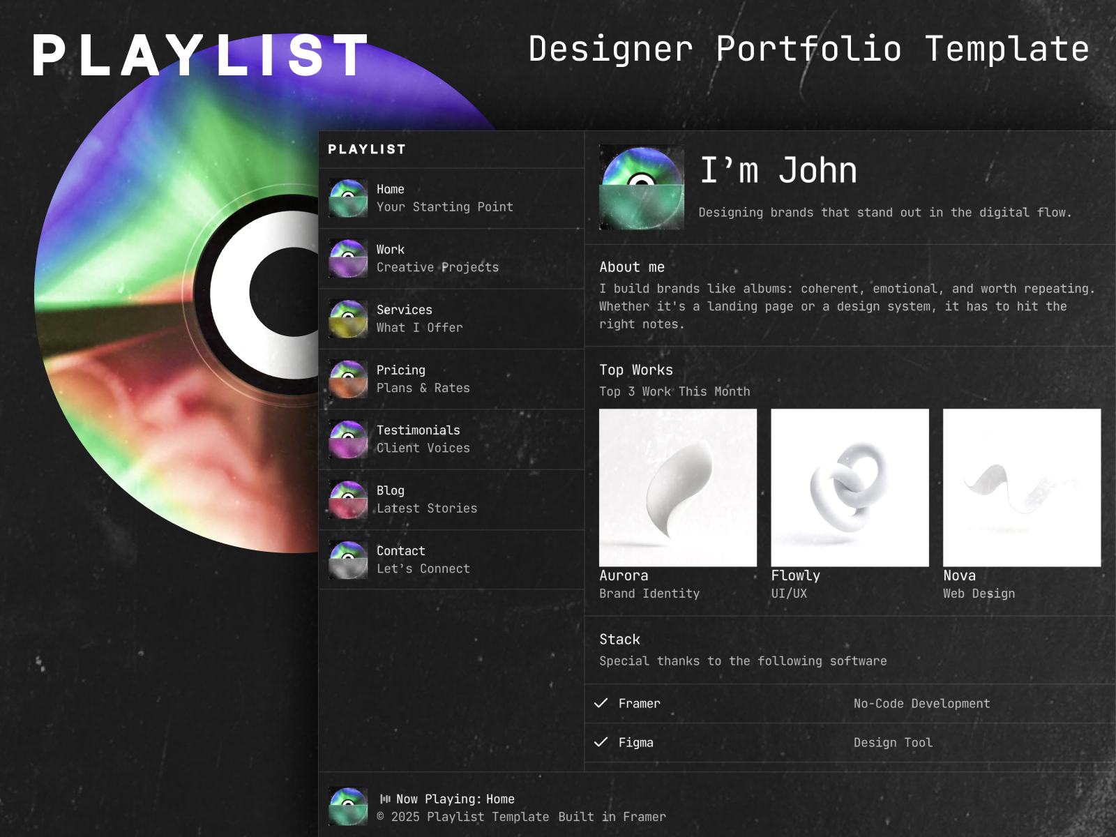 Playlist — Free Portfolio Framer Template preview