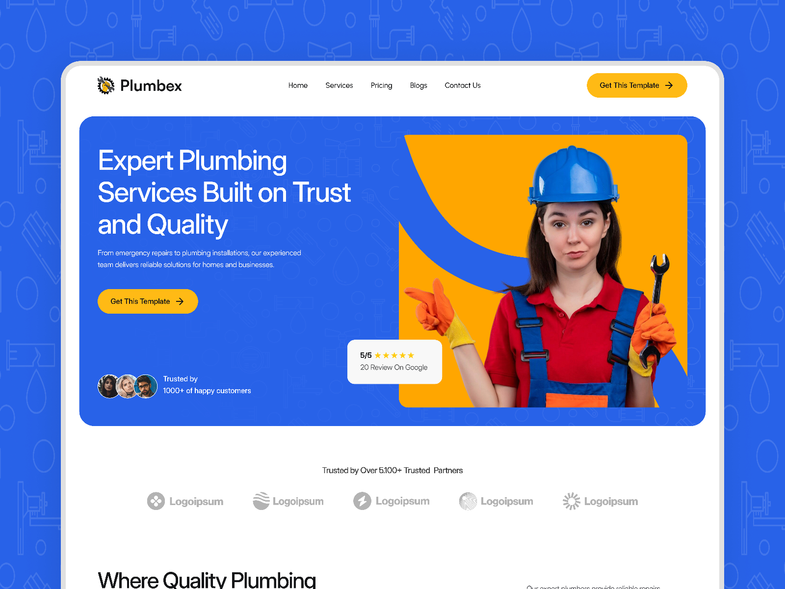 Plumbex — Free Home Services Framer Template preview