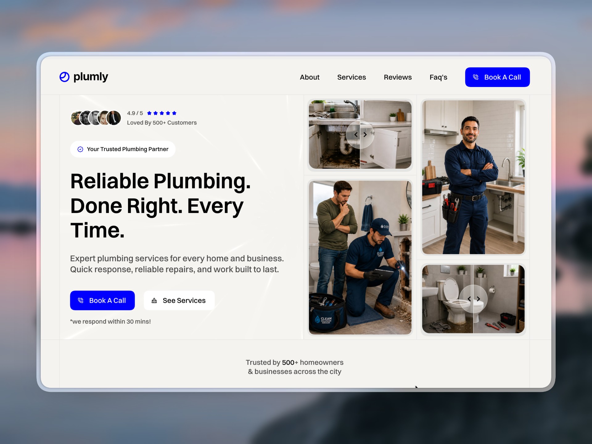 Plumly: Free Landing Page Website Template by Md Tanweer Alam — Free Home Services Framer Template preview