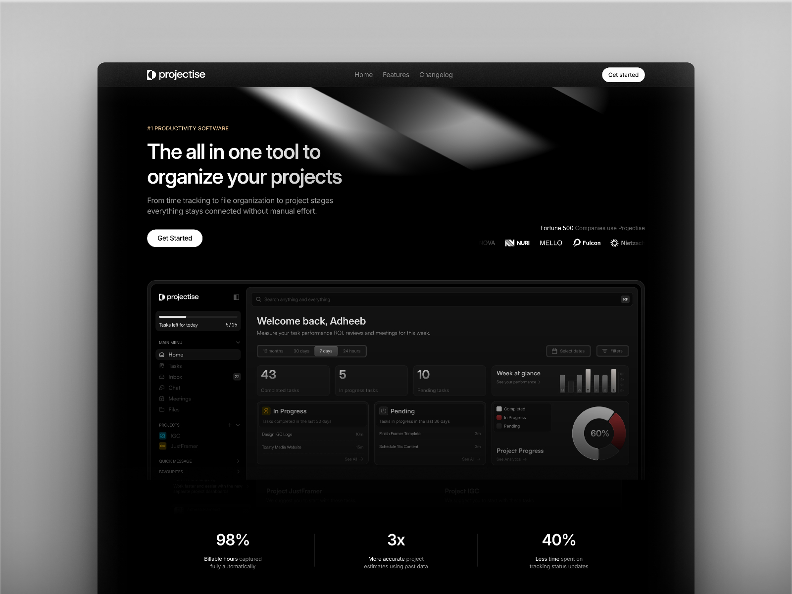 Projectise — Free Productivity SaaS Framer Template preview