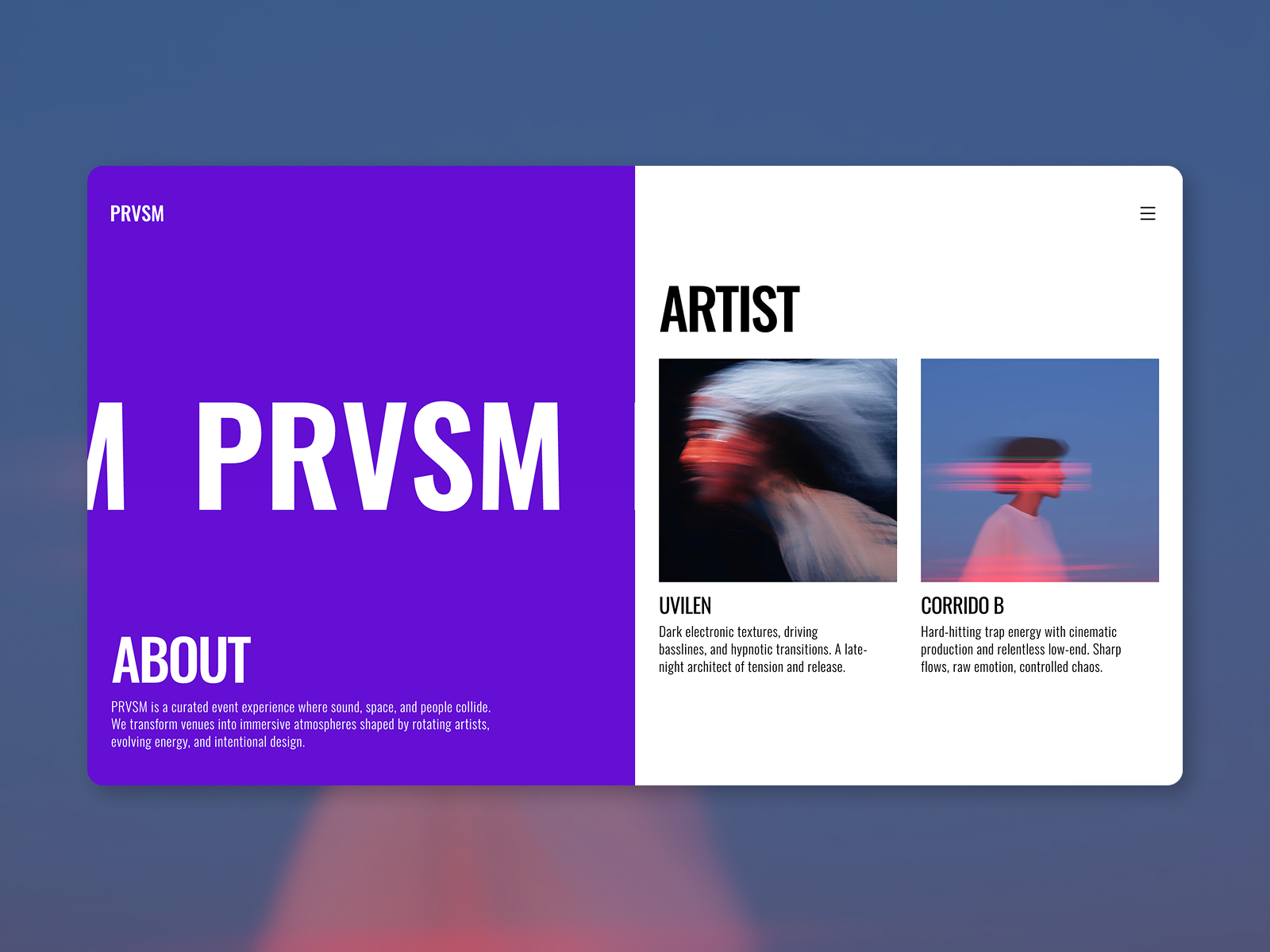 PRVSM — Free Entertainment Framer Template preview