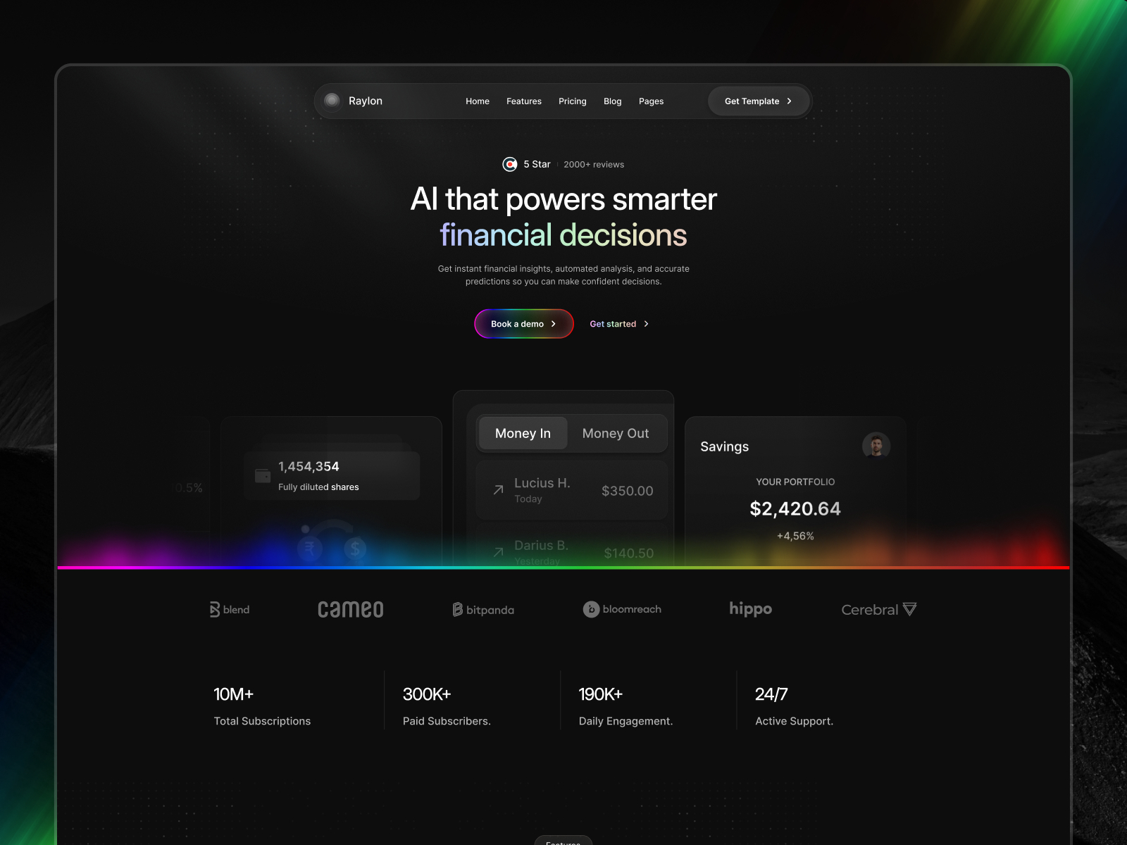 Raylon — Free Fintech Framer Template preview