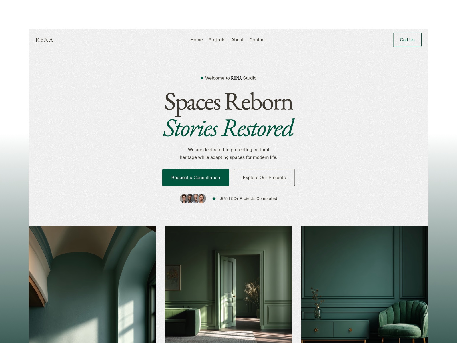Rena — Free Architecture & Interior Studio Framer Template preview