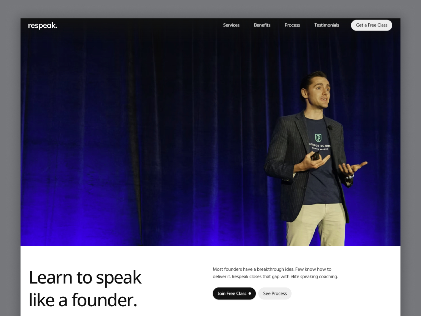 Respeak — Free Speaking Coach & Training Framer Template preview