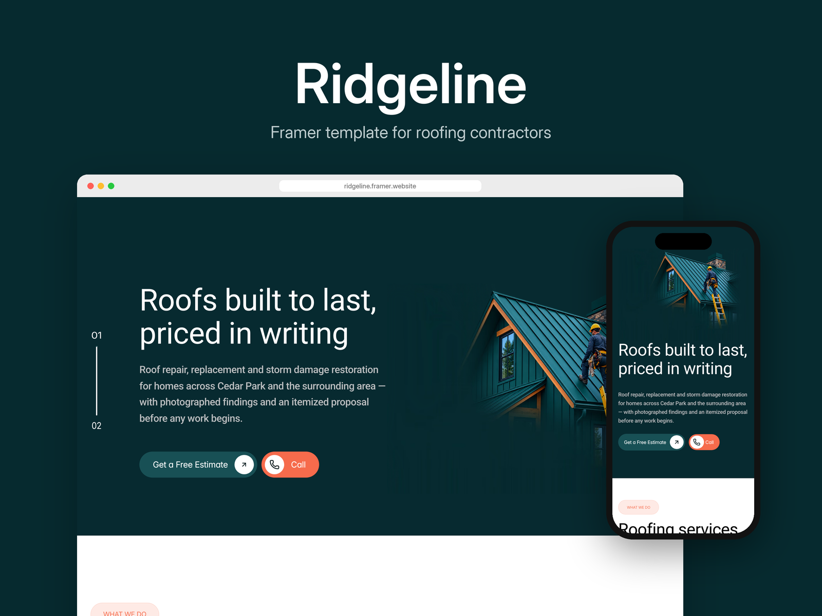 Ridgeline — Free Roofing Contractor Template for Framer preview