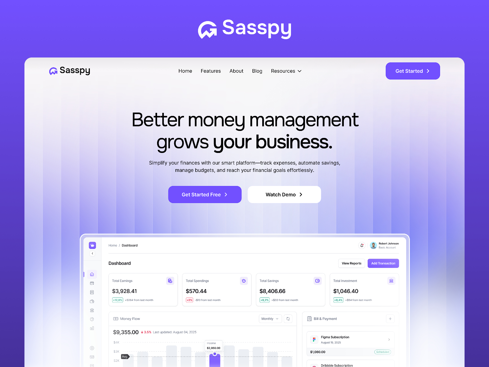 Sasspy — Free Fintech SaaS Framer Template preview
