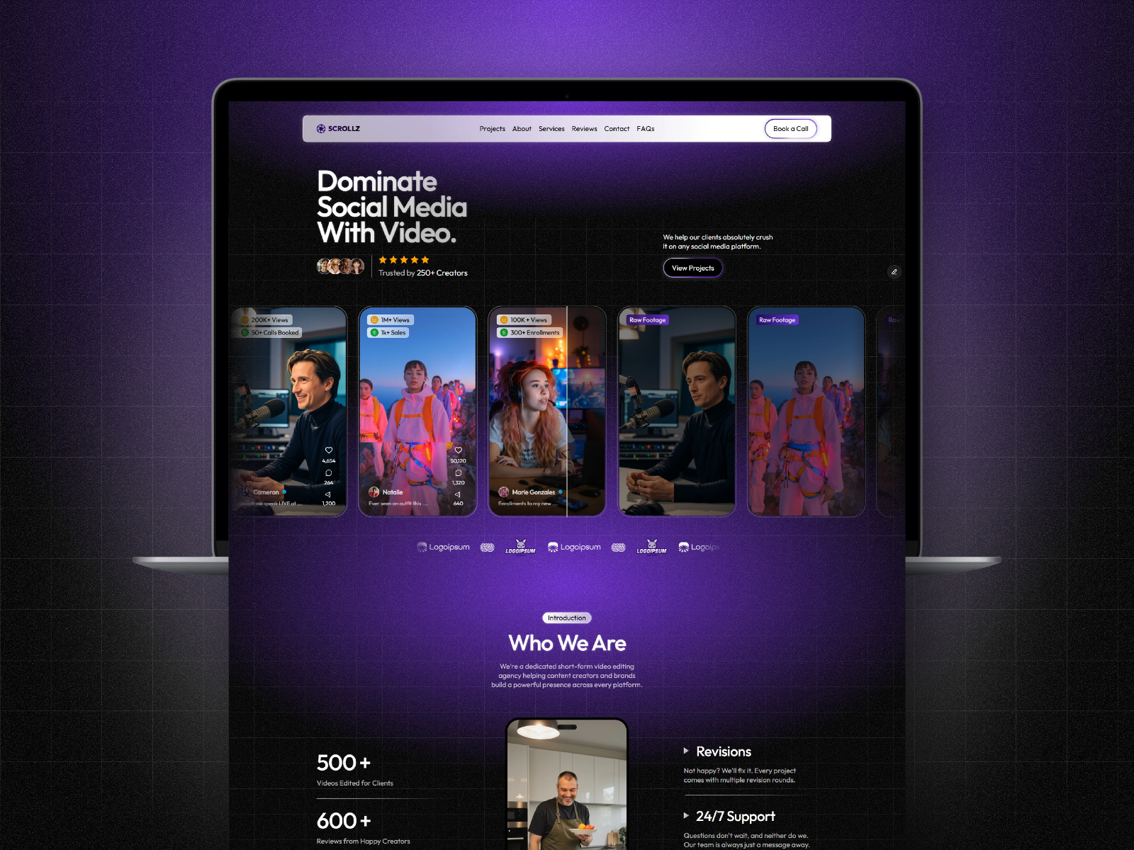 Scrollz — Free Video Agency Framer Template preview