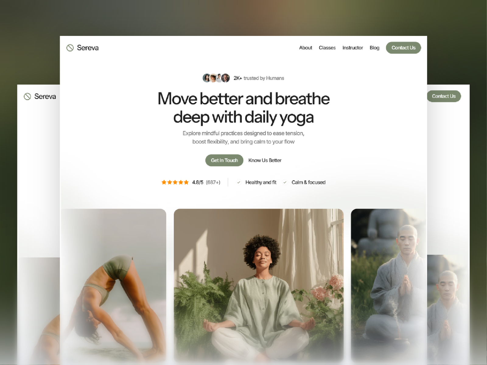 Sereva — Free Yoga & Wellness Framer Template preview