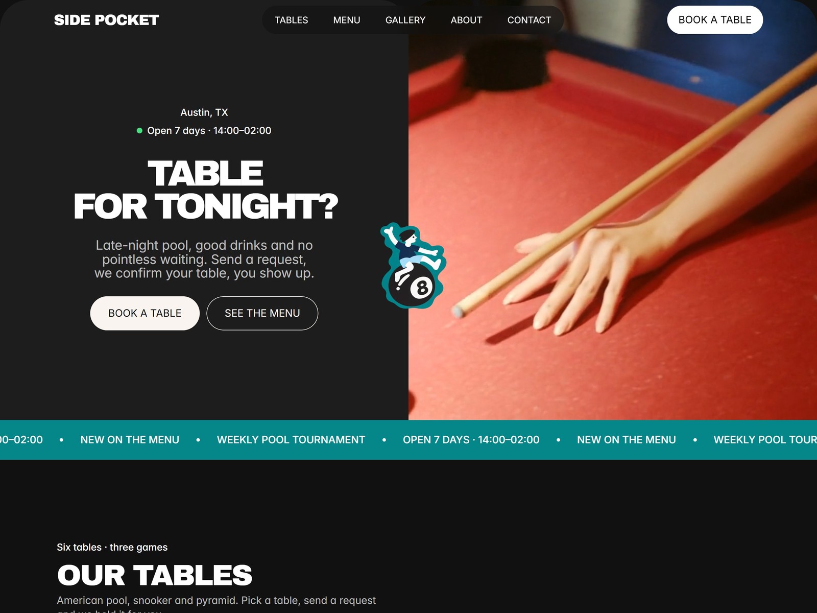Side Pocket — Free Restaurant Template for Framer preview
