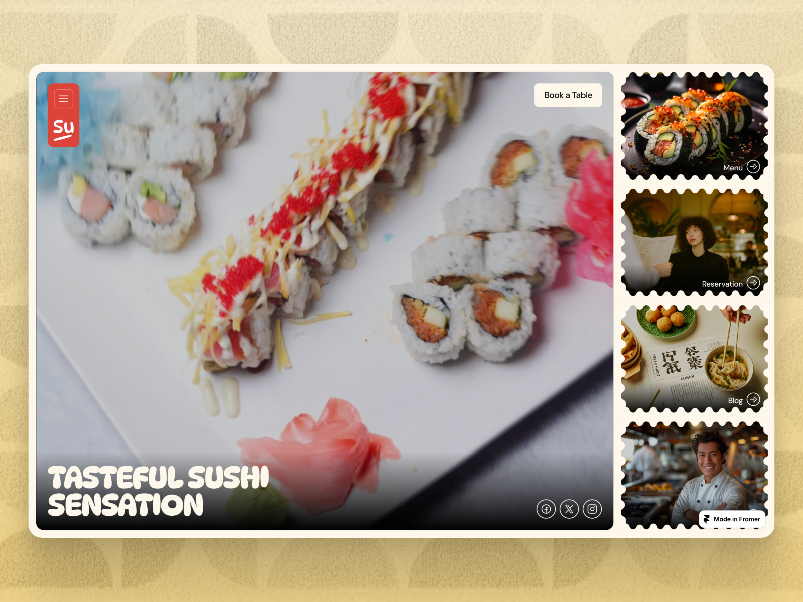 Sushilo — Free Food Framer Template preview