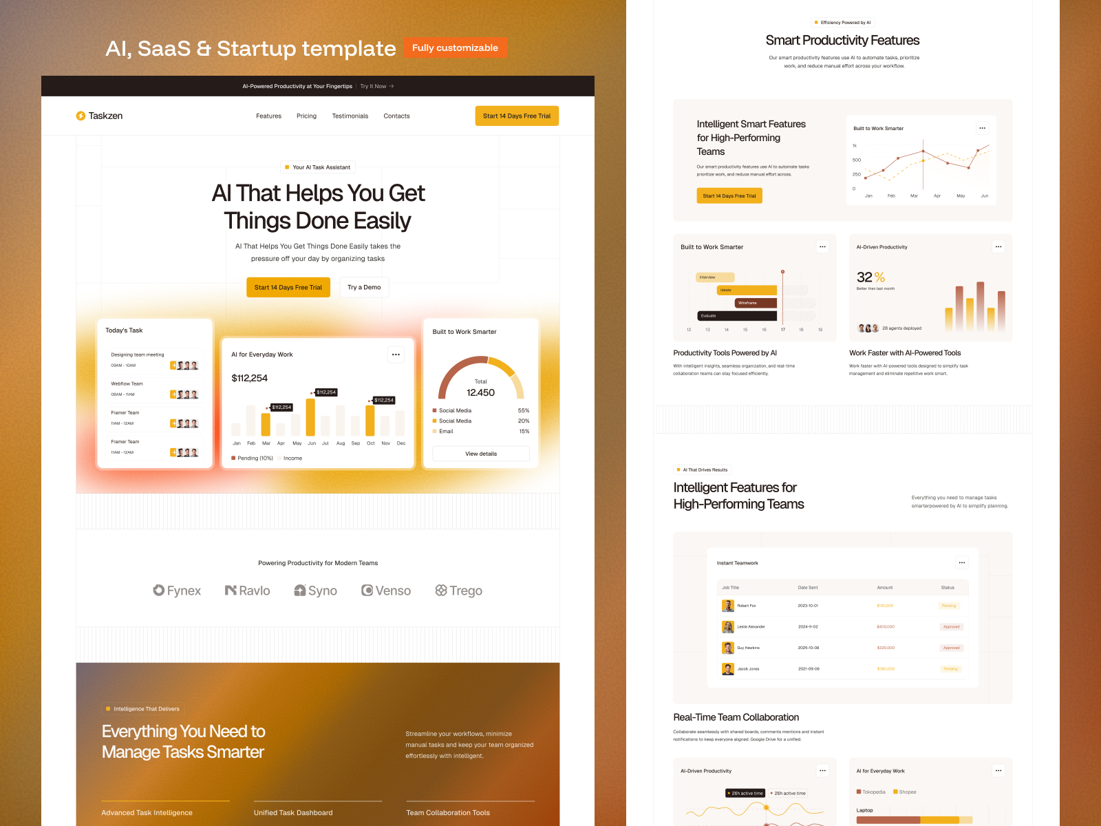 Taskzen — Free AI SaaS Landing Framer Template preview