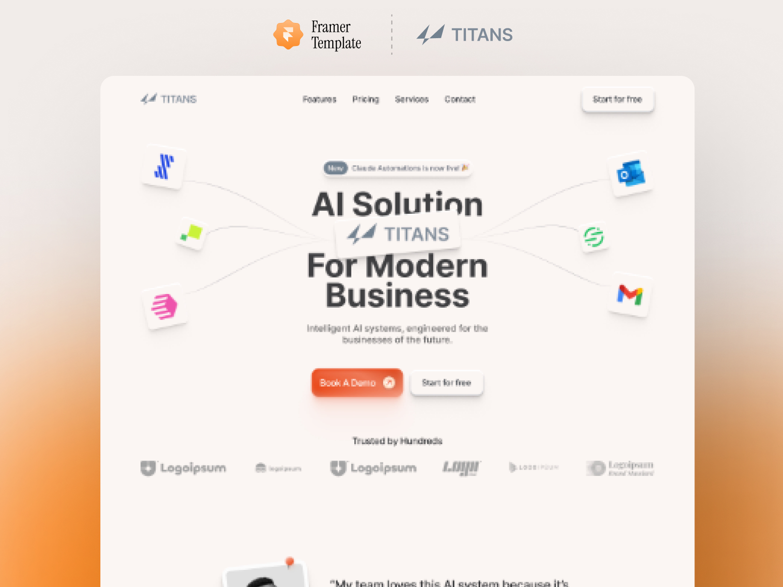 TitanSAS — Free AI SaaS Startup Framer Template preview