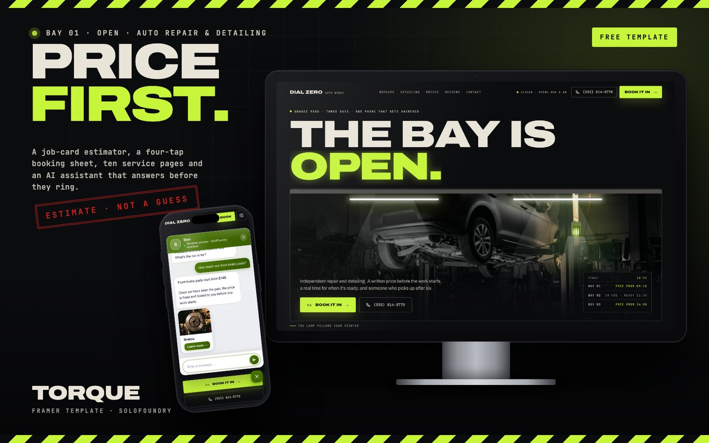 Torque Cell TORQUE Auto Mechanic — Free Automotive Template for Framer | yoframer