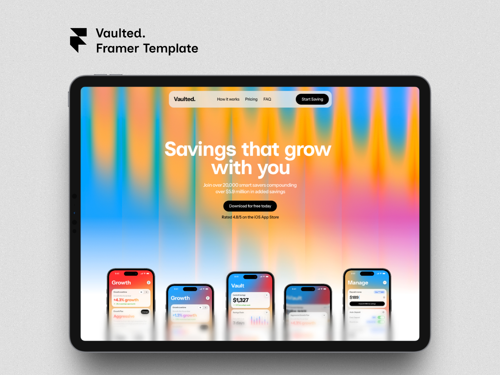 Vaulted. — Free SaaS Framer Template preview