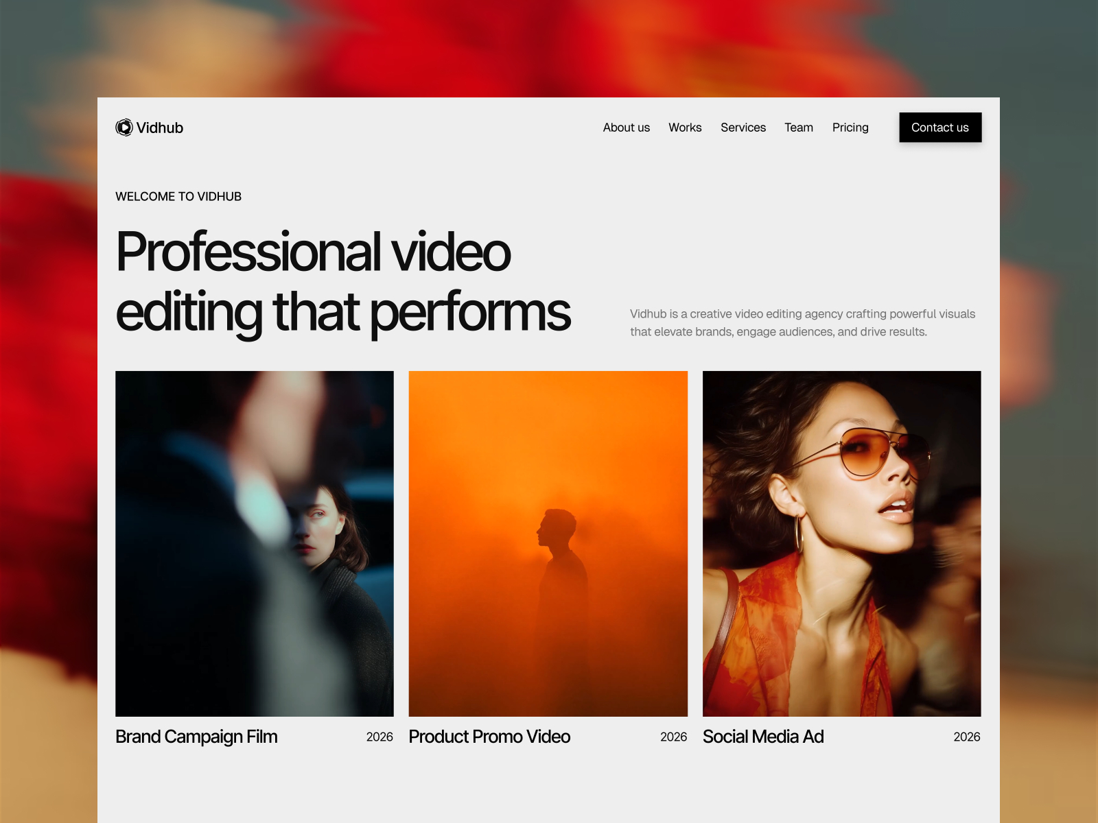 Vidhub — Free Agency Framer Template preview