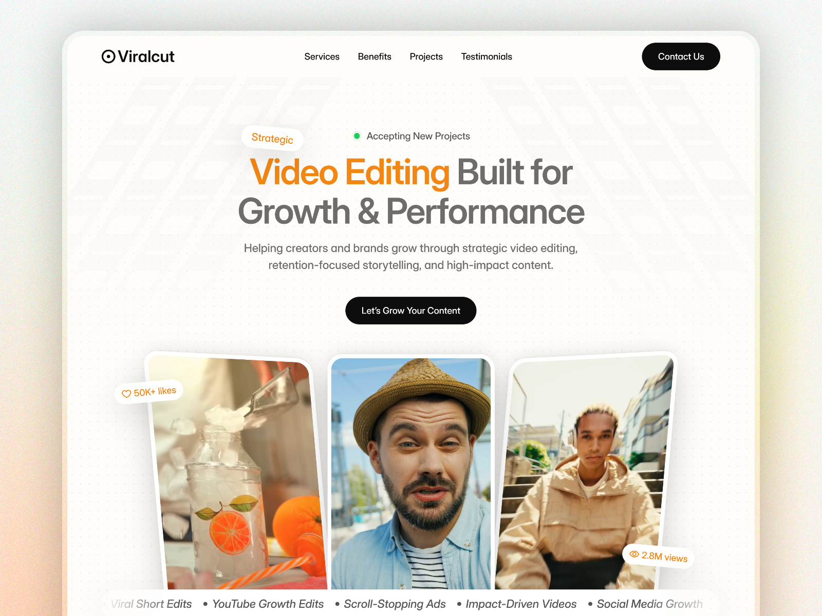 ViralCut — Free Video Editor Portfolio Framer Template preview