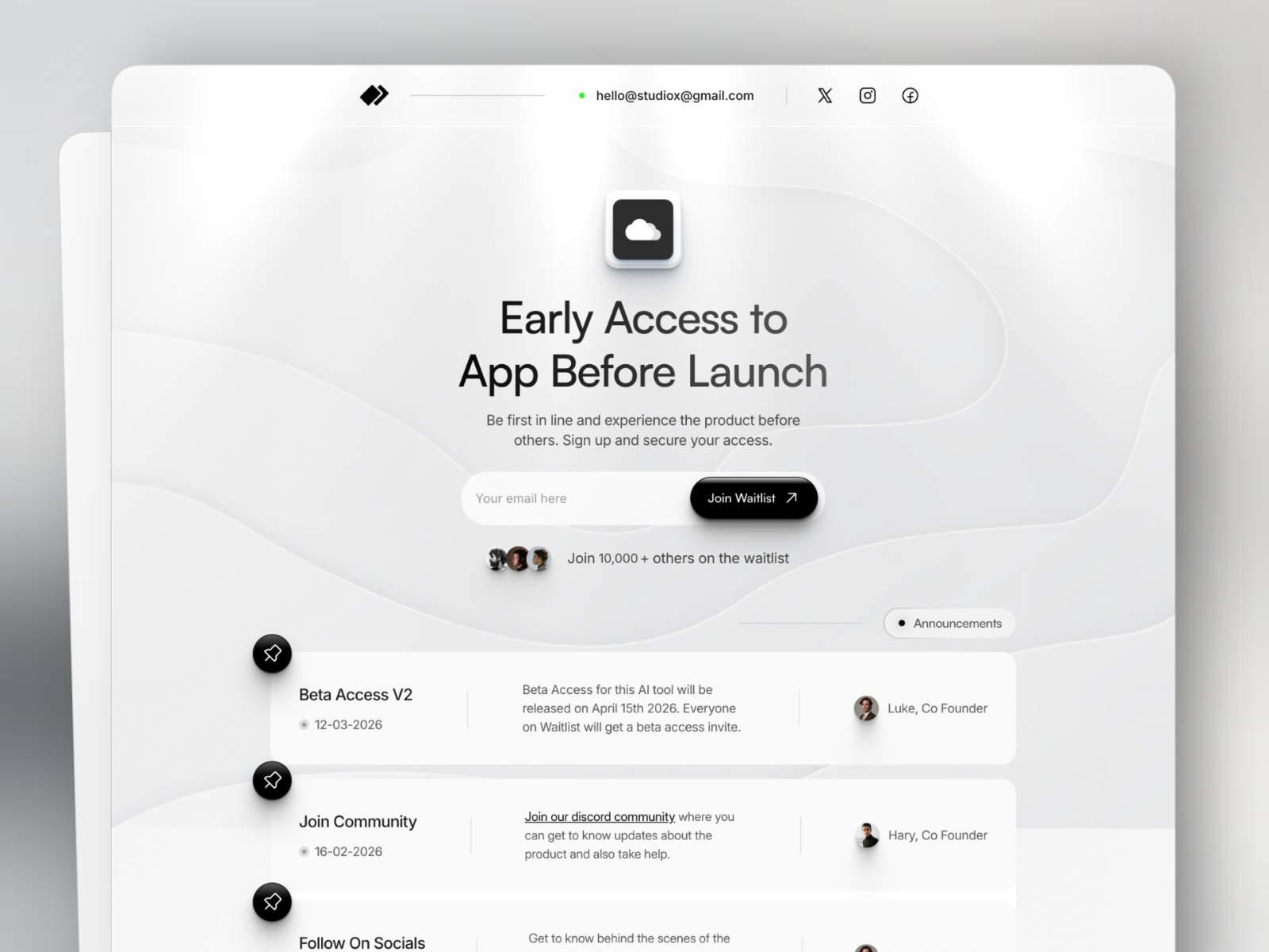Waitlistio — Free App Website Template by TemplateX — Free SaaS Template for Framer by TemplateX preview