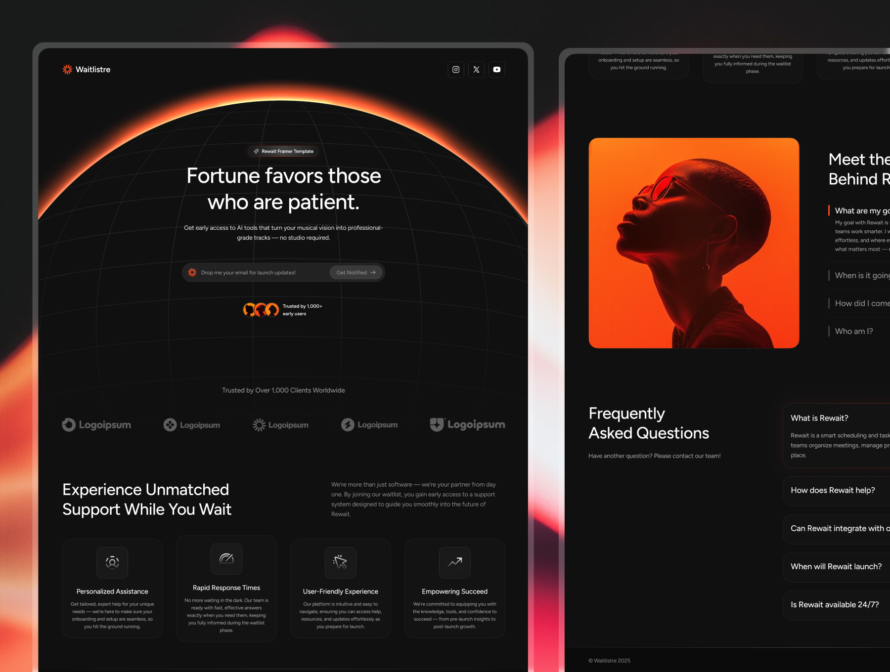 Waitlistres: Free Startup Website Template by Subarno Paul — Free Landing Page Framer Template preview