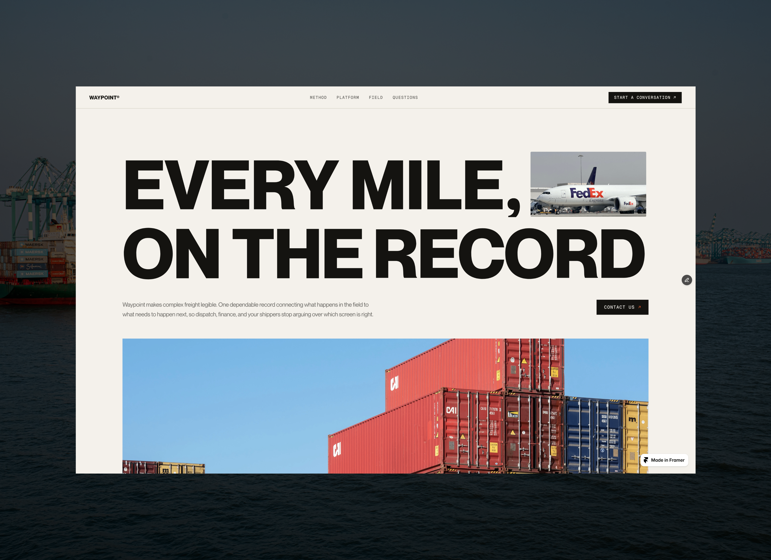 Waypoint Logistics — Free Landing Page Framer Template preview