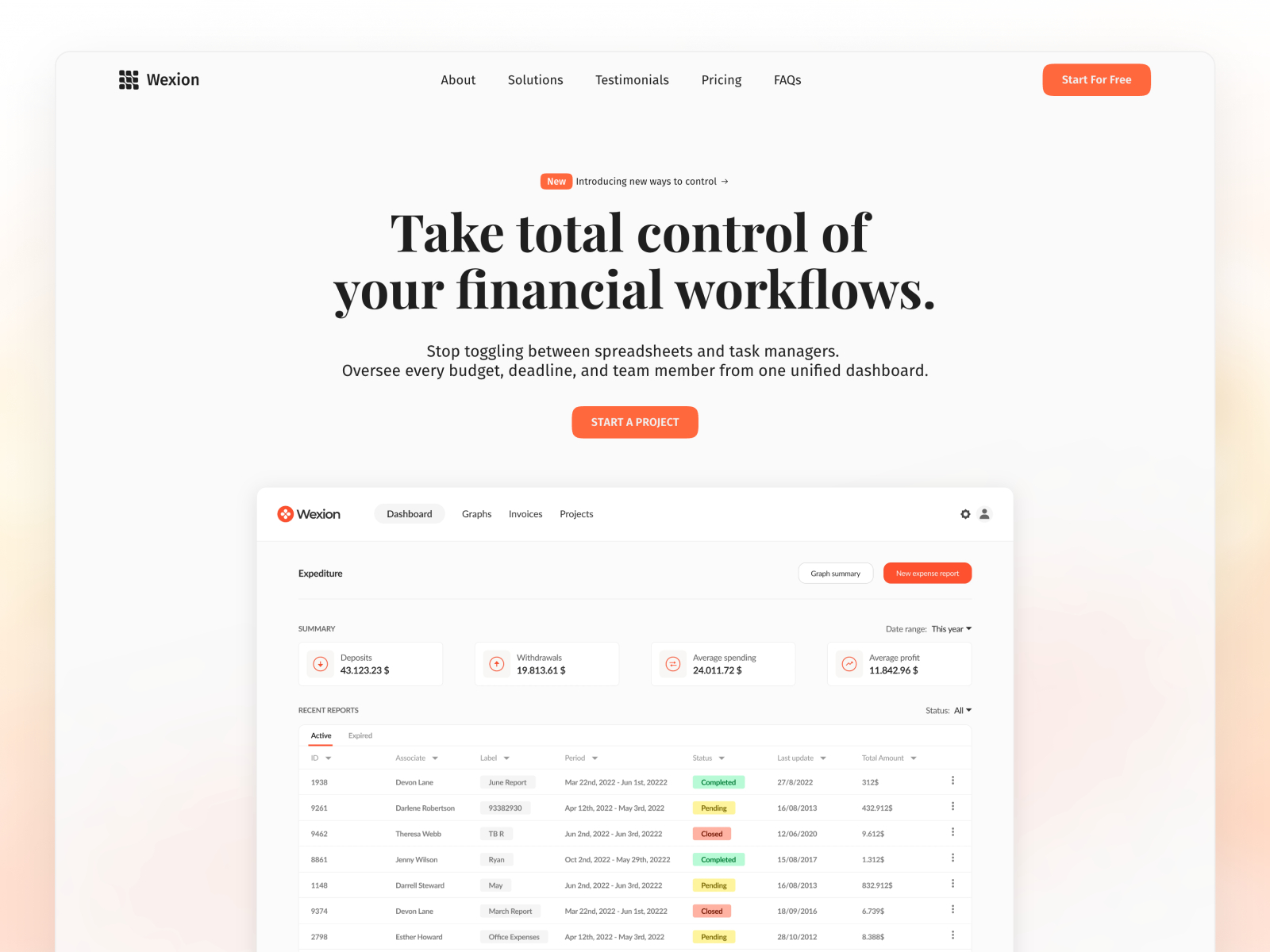 Wexion — Free Financial SaaS Landing Framer Template preview