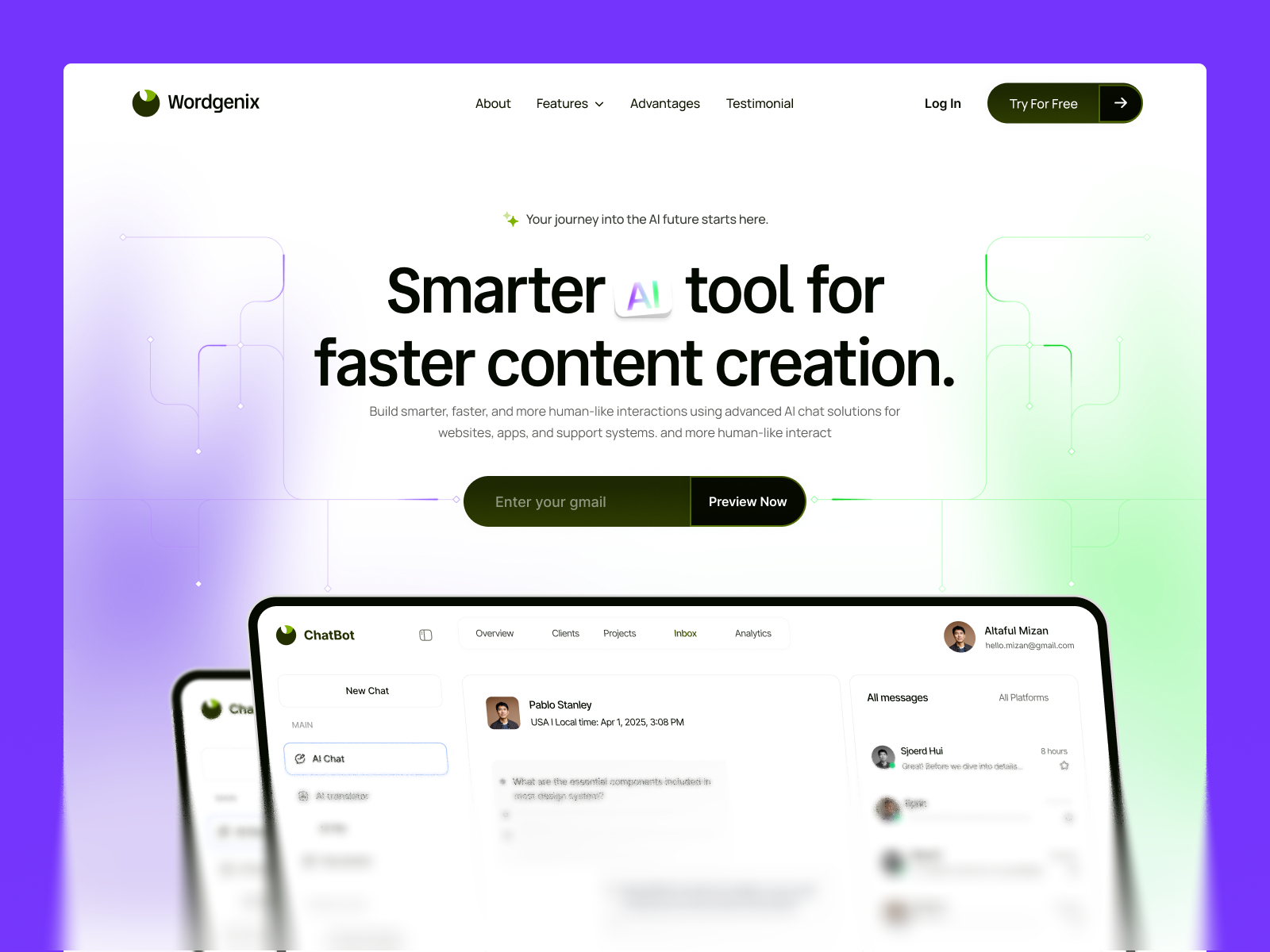 Wordgenix — Free SaaS Startup Framer Template preview