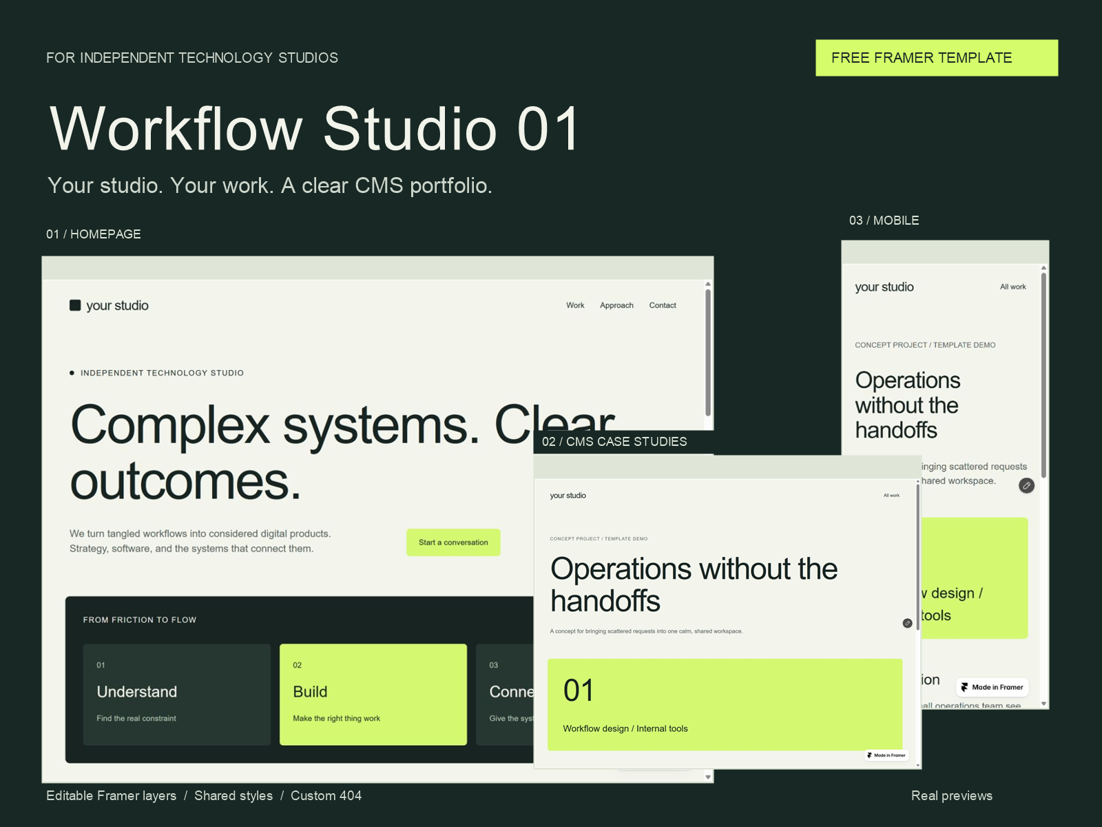 Workflow Studio 01 — Free Agency Template for Framer preview