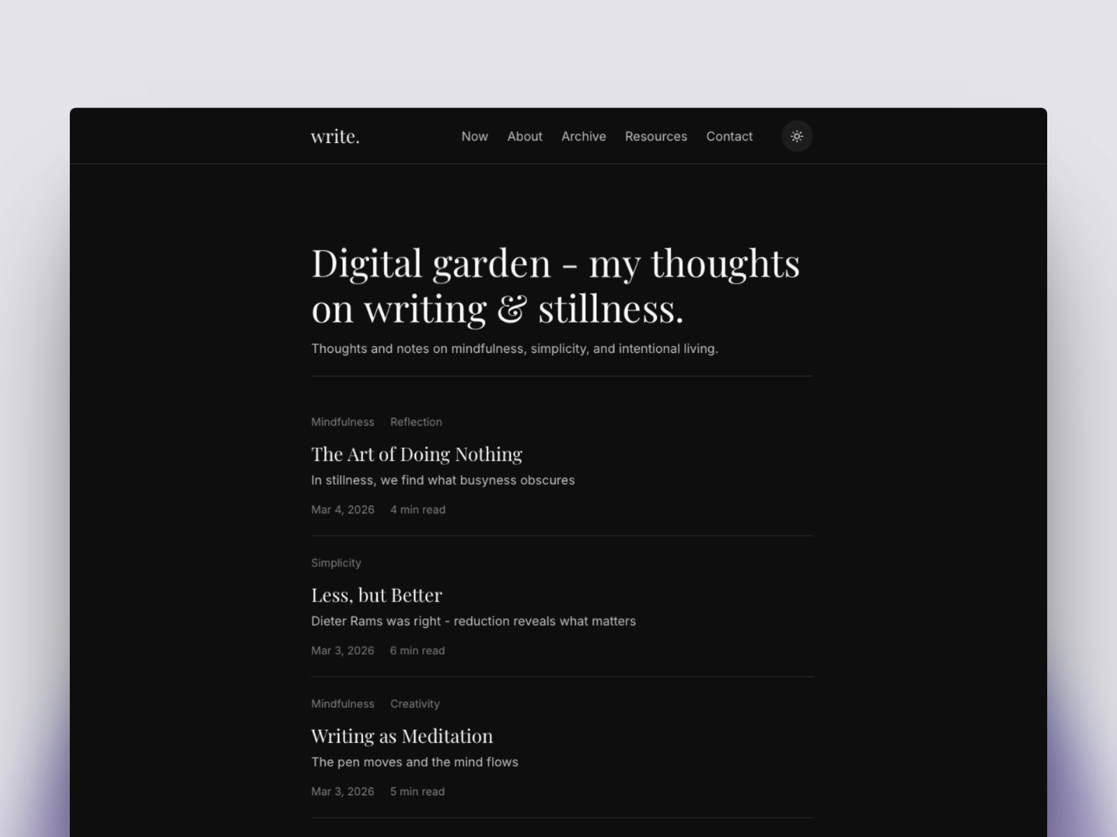 Write — Free Personal Blog & Garden Framer Template Framer template preview